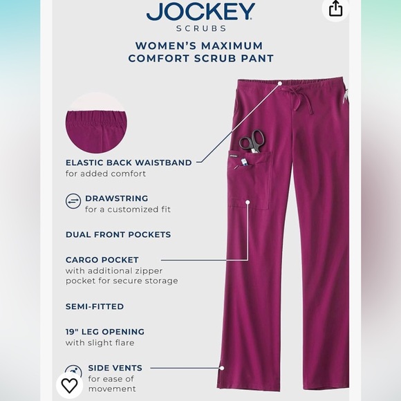 NEW Jockey Scrub Pants Women's Size Small Tall - Picture 5 of 5